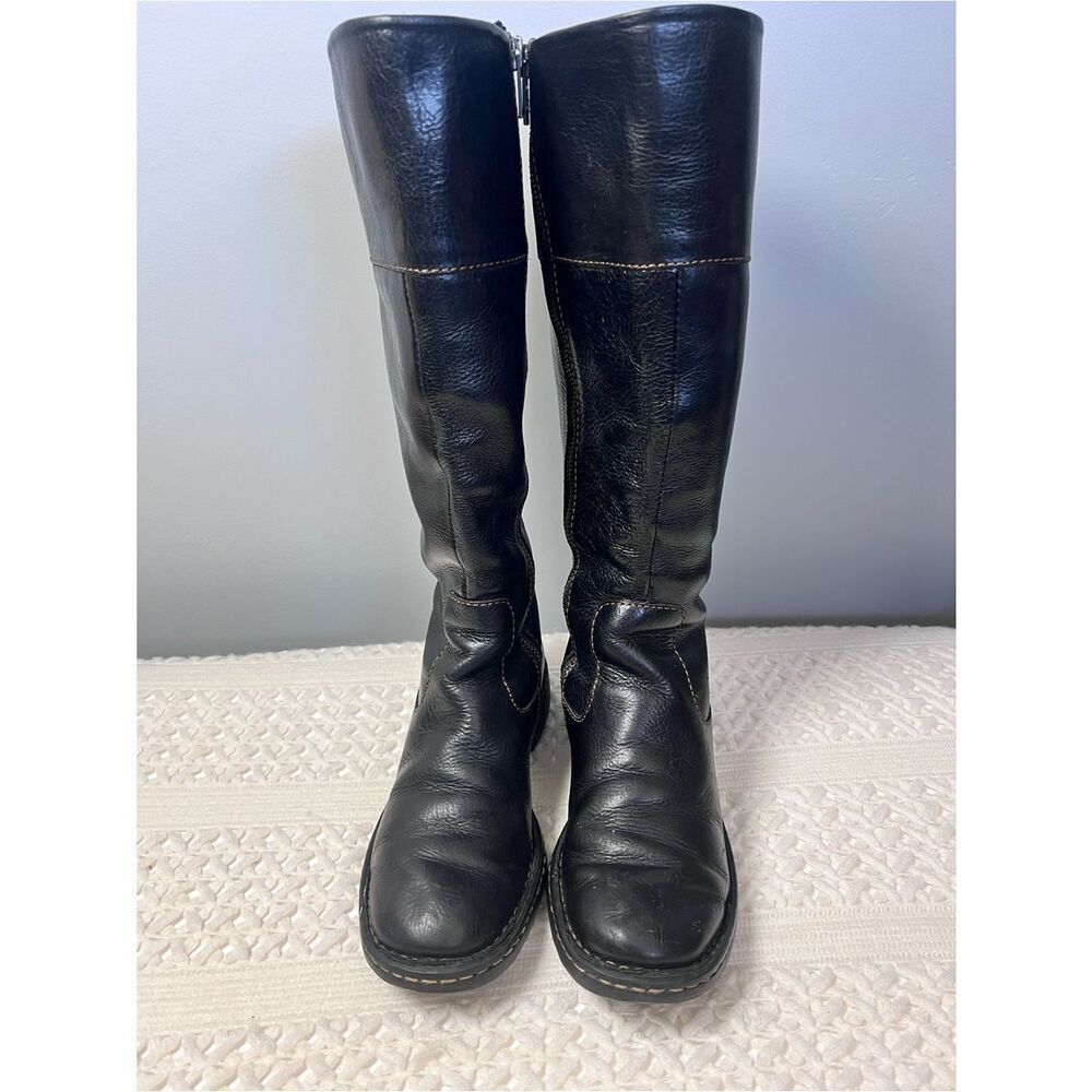 Børn Black Leather Knee High Riding Boots Zip Comfort Flat Classic Sz 6 - Picture 4 of 12